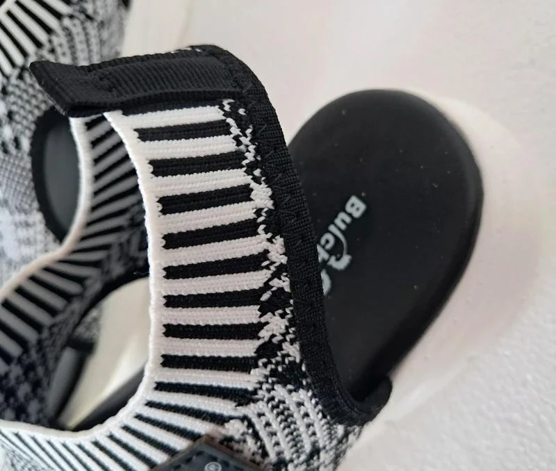 Check Pattern Sandals - Black and White - Stretch Fabric - Size 40 – photo 5